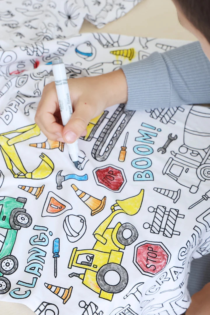 Colorable Two Piece Pajama Set | Construction Zone | Caden Lane