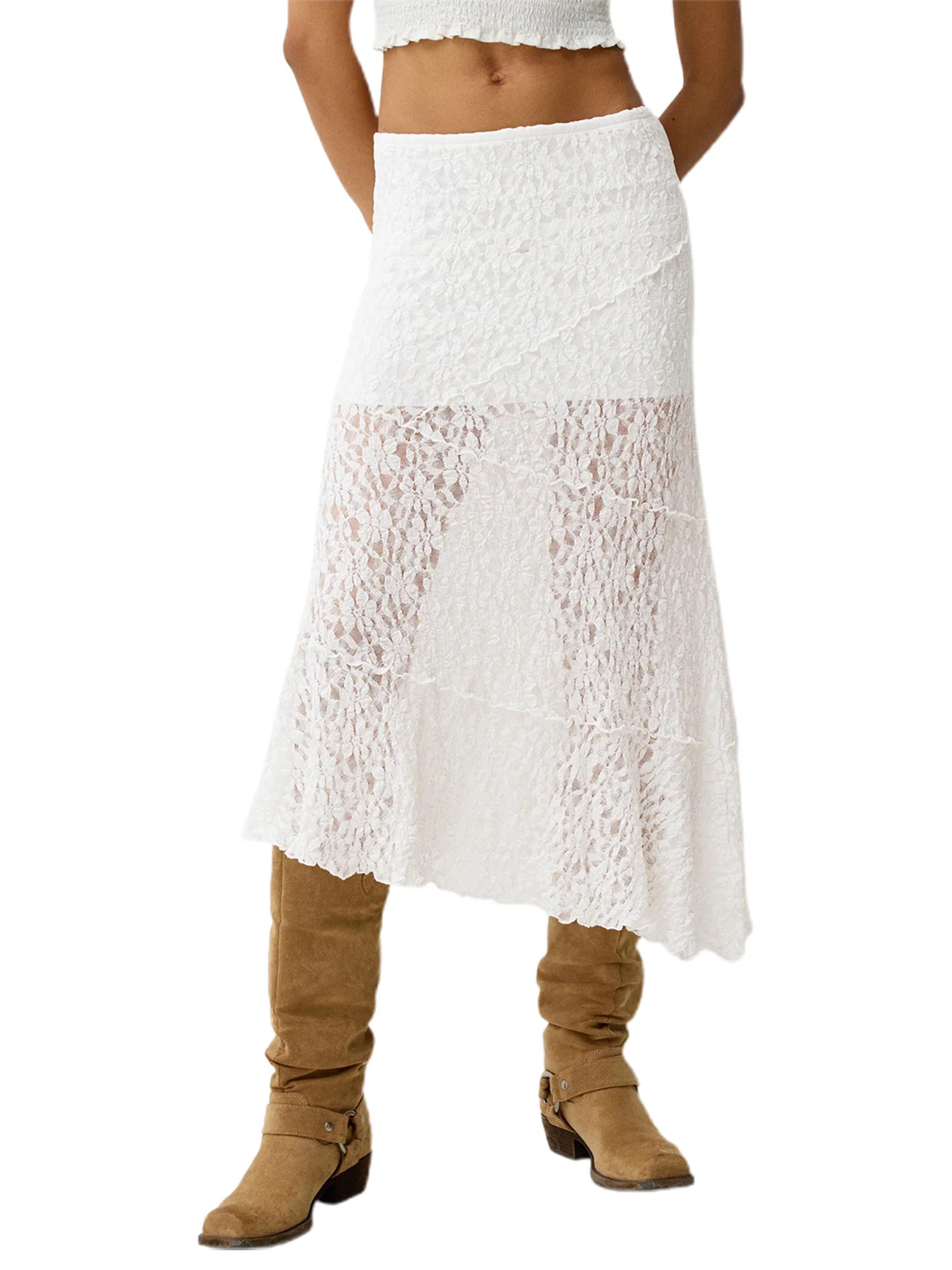 Rdhnmea Women Lace Skirt, Elegant Low Waist Patchwork Summer Long Skirt | Walmart (US)