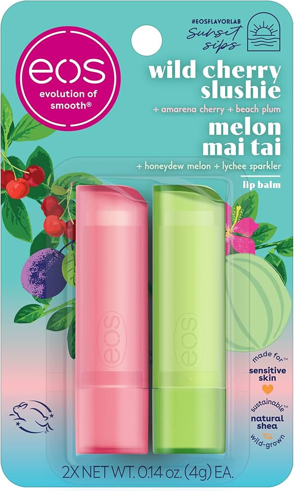 eos Sunset Sips Lip Balms- Melon Mai Tai & Wild Cherry Slushie, All-Day Moisture, Lip Care, 0.14 ... | Amazon (US)