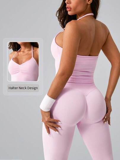 NcmRyu 1 Set Women's Fashion Casual Minimalist Versatile Backless Shaping Sports Bra And Leggings Workout Suit | SHEIN