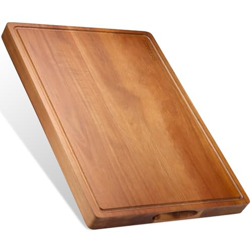 Wood Cutting Board, Large Cutting Boards for Kitchen, Thick Chopping Board with Deep Juice Groove and Handles, Wooden Charcuterie Board for Meat, Turkey, fruit and cheese. (17x12x1 inch) | Amazon (US)