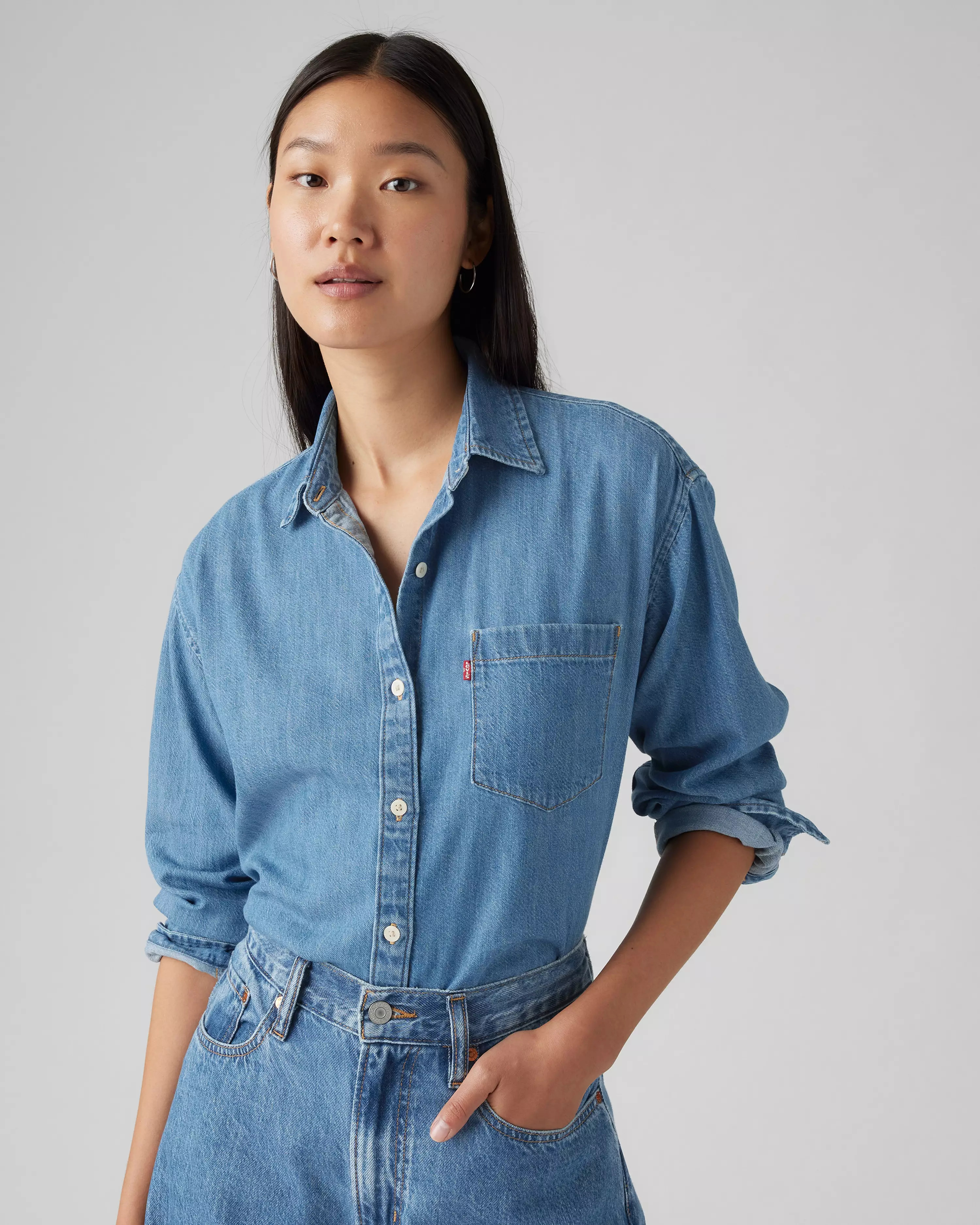 Harlie Boyfriend Linen+ Denim Shirt - Medium Wash | Levi's® US | Levi's US