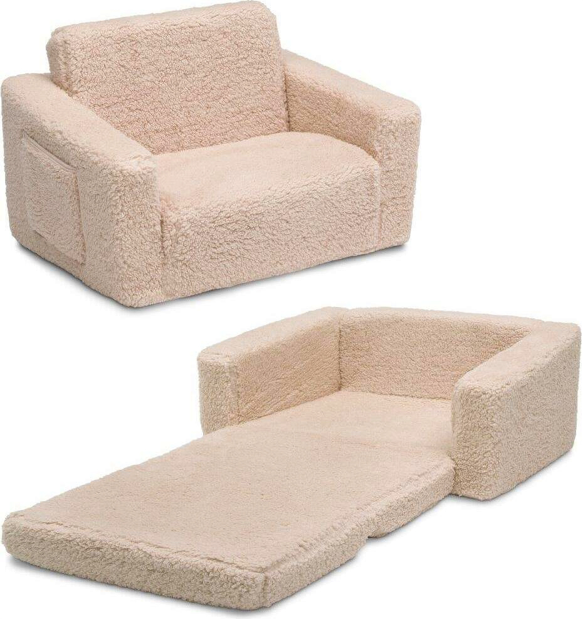 Cozee Flip Out 2 In 1 Convertible Chair To Lounger For Kids In Cream Sherpa | 1stopbedrooms