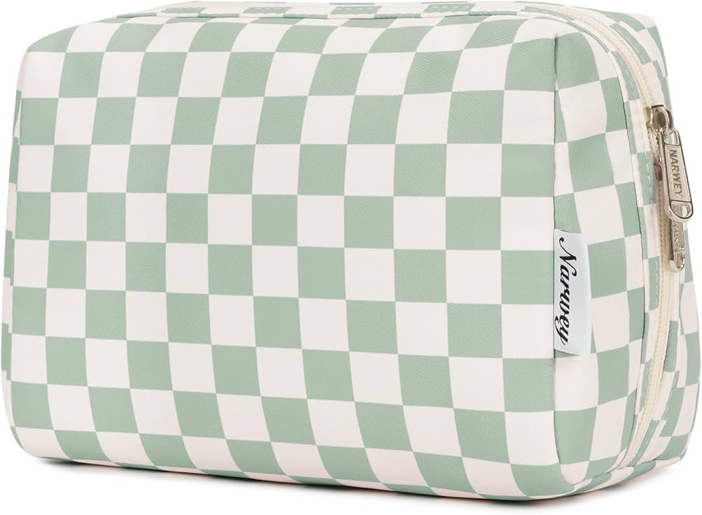 Narwey Checkered Makeup Bag Travel Cosmetic Bag Organizer Toiletry Bag Make Up Bags with Compartm... | Amazon (US)