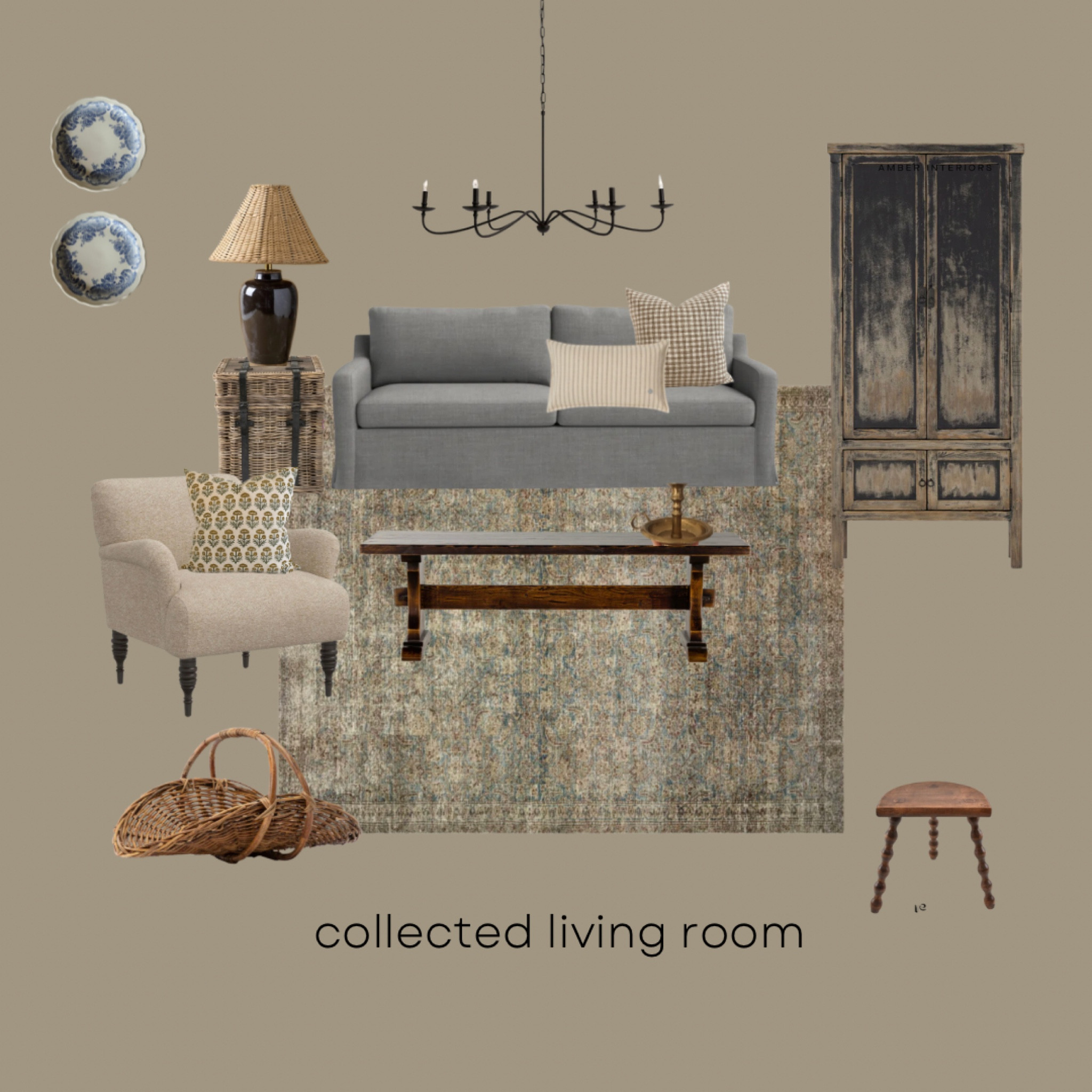 Collected living room 

amber interiors, amber interiors style, California casual, vintage, family room, home decor, home inspo, home style, neutral decor, loloi rug, Wayfair, etsy finds, McGee and co, rattan lamp shade, black lamp, magnolia home, chandelier, black cabinet, gray couch, vintage stool, basket, side table, coffee table, modern organic 

#LTKunder100 #LTKunder50 #LTKhome