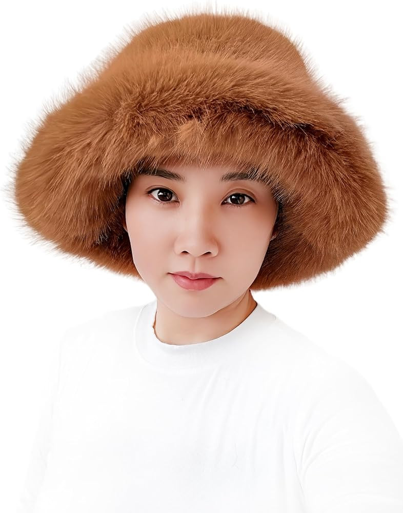 Lina & Lily Oversized Winter Faux Fur Bucket Hat for Women - Long Pile Fur Wide Moldable Brim | Amazon (US)
