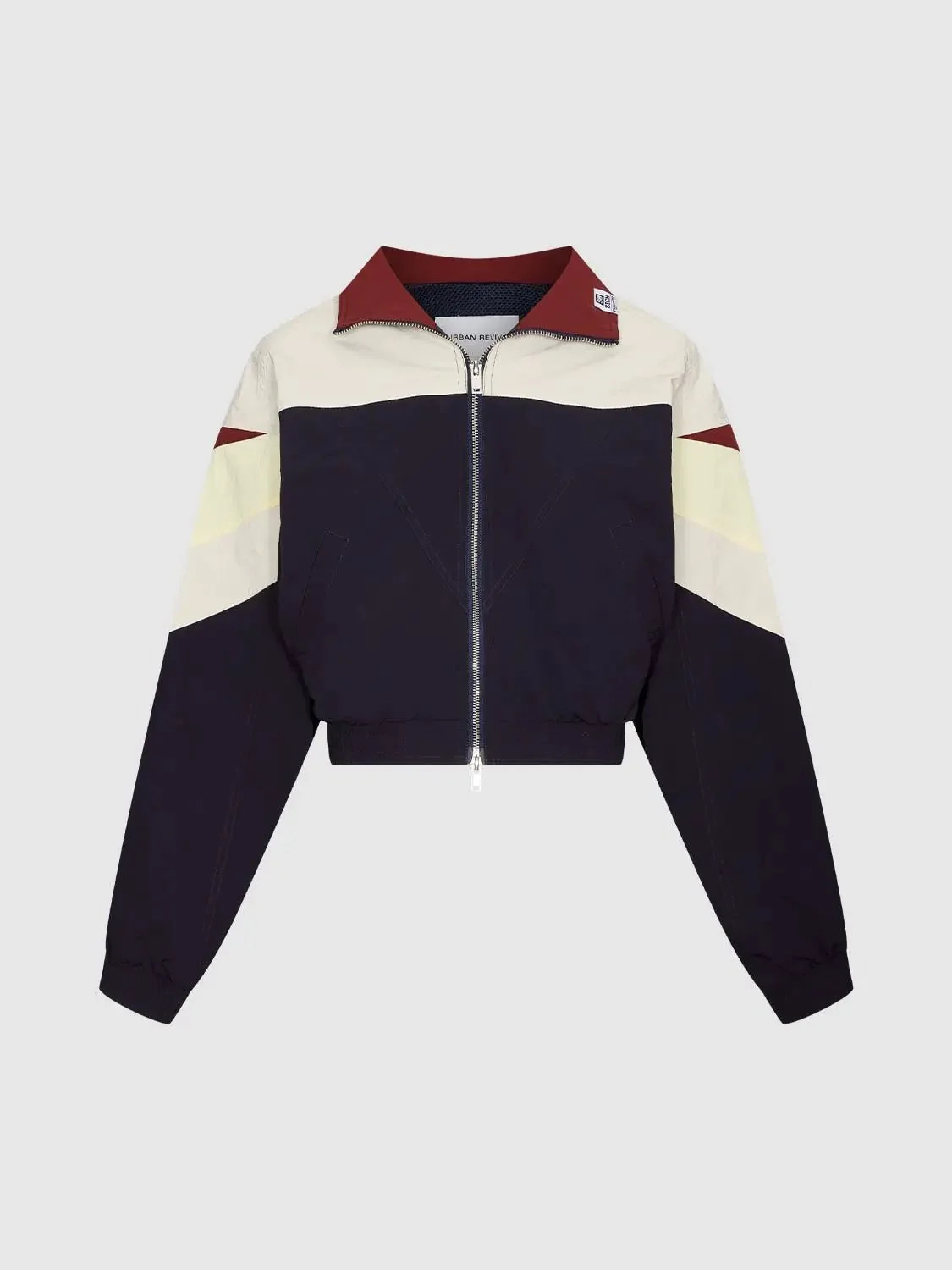 Colorblock Zip Front Cropped Long Sleeve Jacket | Urban Revivo