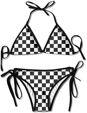 TZT Checkered Flag Sexy Boxing Bikini Women Halterneck Top and Set Swimsuits Beach Swimming, Blac... | Amazon (US)