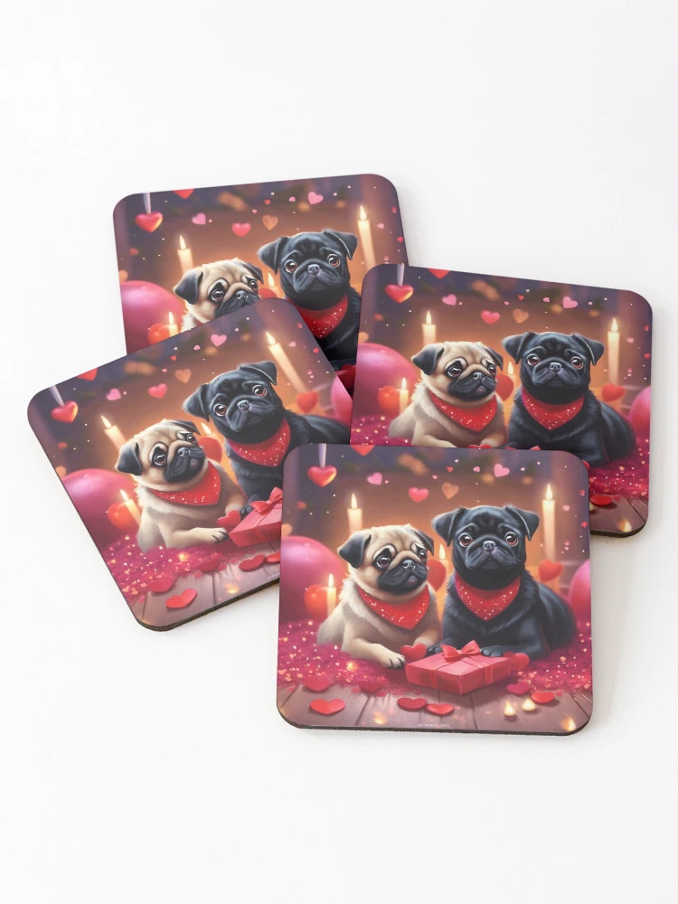 Valentine Pugs Coasters (Set of 4) | Redbubble (US)