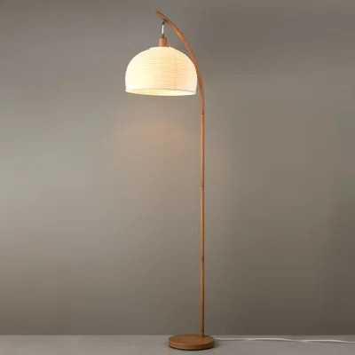 Novogratz X Globe 70" Floor Lamp, Wood-Tone Finish, White Paper Shade, On/Off Rotary Switch, 6 Ft. Clear Cord, Home Improvement, Living Room, Office | Wayfair North America