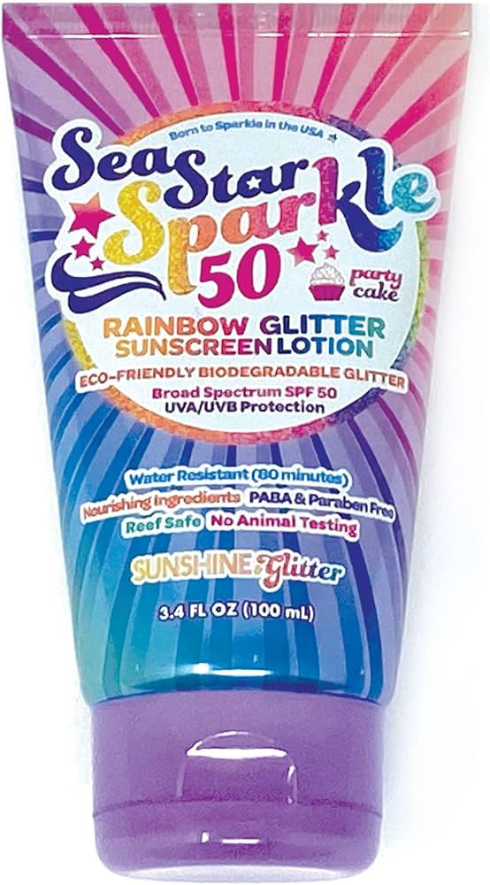 Sea Star Sparkle Rainbow Party Cake SPF 50 Biodegradable Glitter Sunscreen TSA approved | Amazon (US)