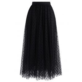 Full Polka Dots Double-Layered Mesh Tulle Skirt in Black | Chicwish