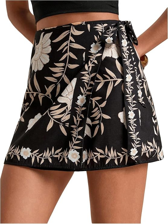 MAKEMECHIC Women's Summer Boho Wrap Mini Skirt Beach Vacation Short Skirts | Amazon (US)