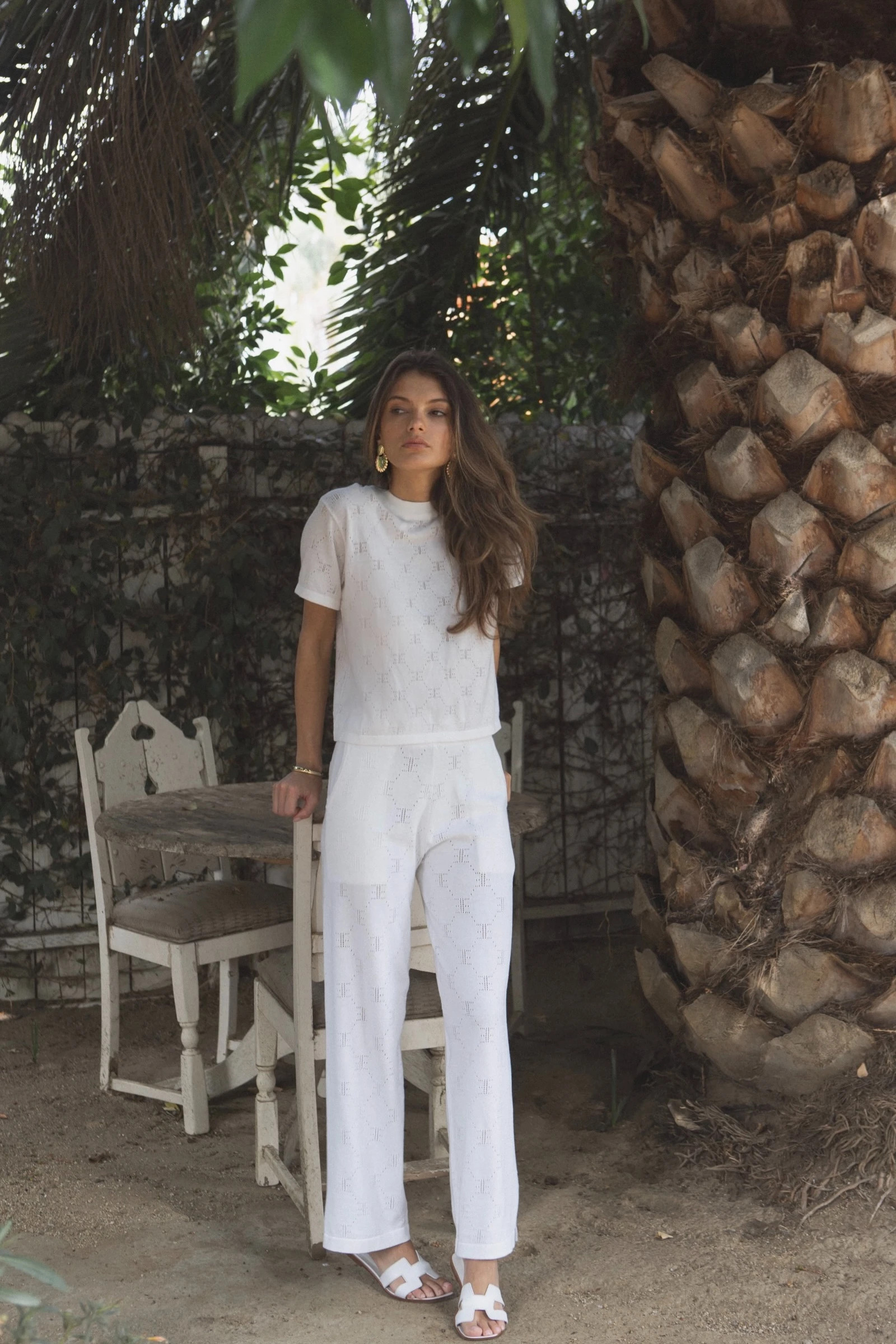 EE Pointelle Cropped Knit Pants - White | EllandEmm