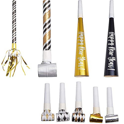 Black, Gold & Silver Party Horns & Blowouts Set - Perfect Party Supplies & Party Noise Makers for New Year's Eve, Graduation Parties, Birthdays & More, 3 Packs of 50 | Amazon (US)