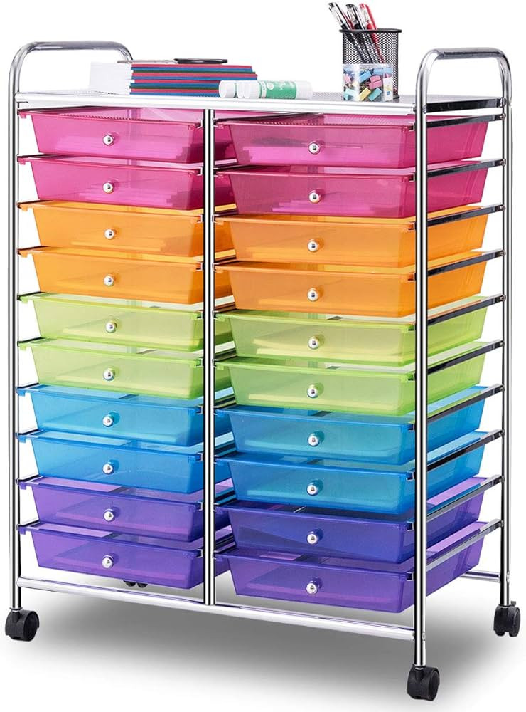 Giantex 20 Drawer Rolling Storage Cart Tools Scrapbook Paper Office School Organizer, Multicolor | Amazon (US)