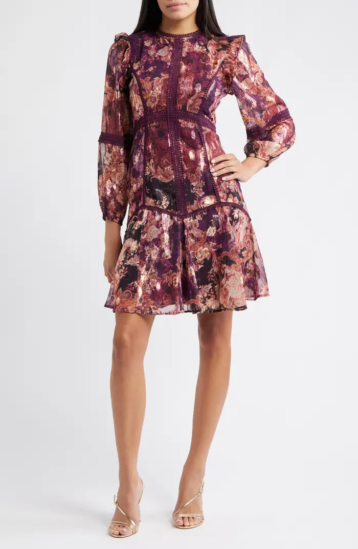 Lace Trim Long Sleeve Trapeze Dress | Nordstrom