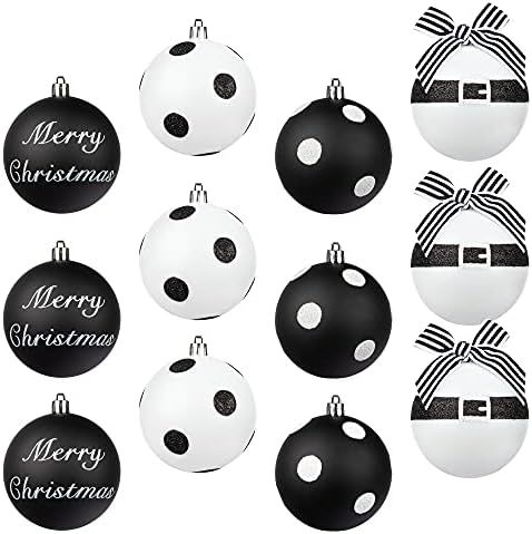KI Store 12pcs Christmas Polka Dot Ornaments Shatterproof 3.15-Inch Black and White Christmas Bal... | Amazon (US)