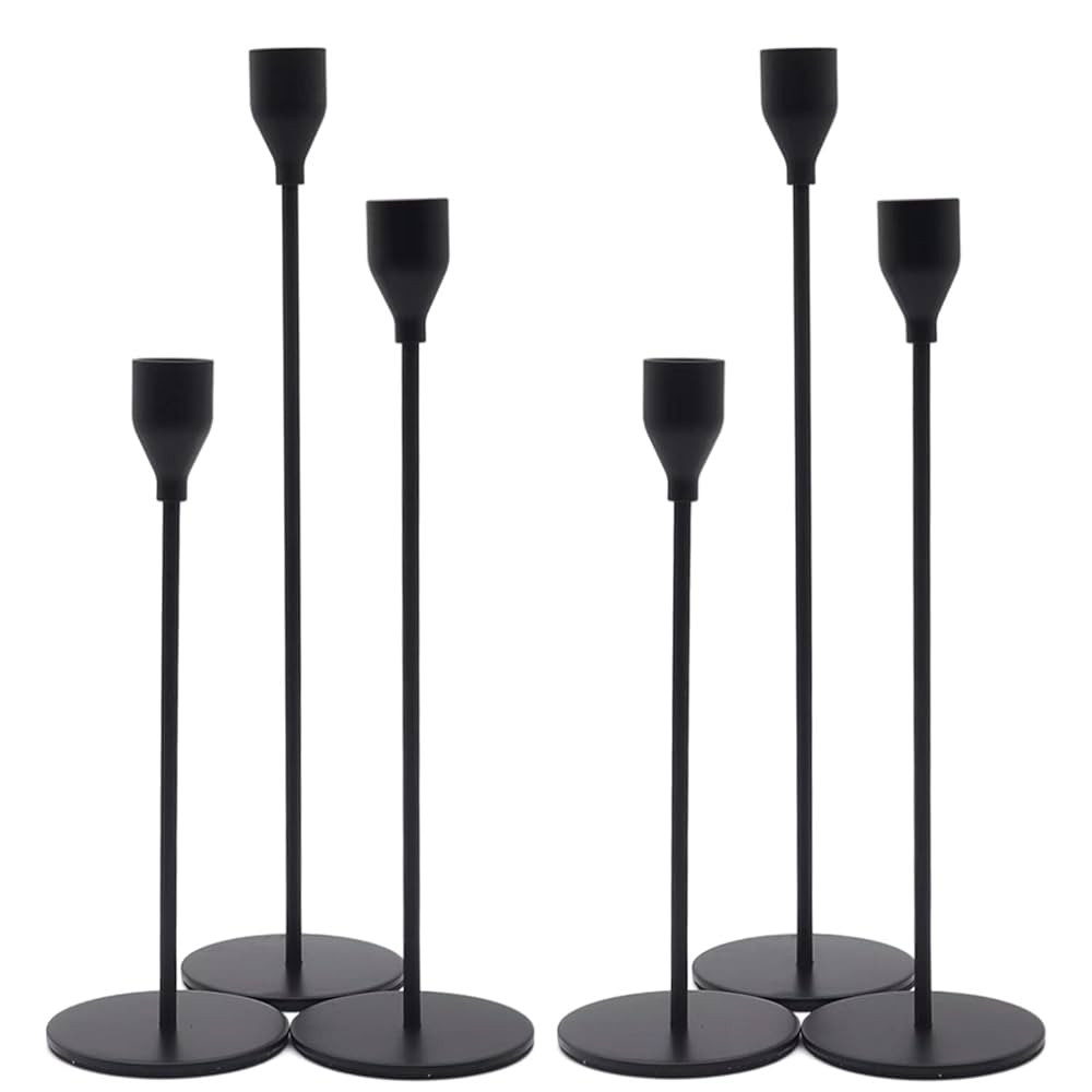 Denique Candlestick Holders 2 Sets, 6 PCS Matte Black Taper Candle Holders, Candlestick Holders S... | Amazon (US)