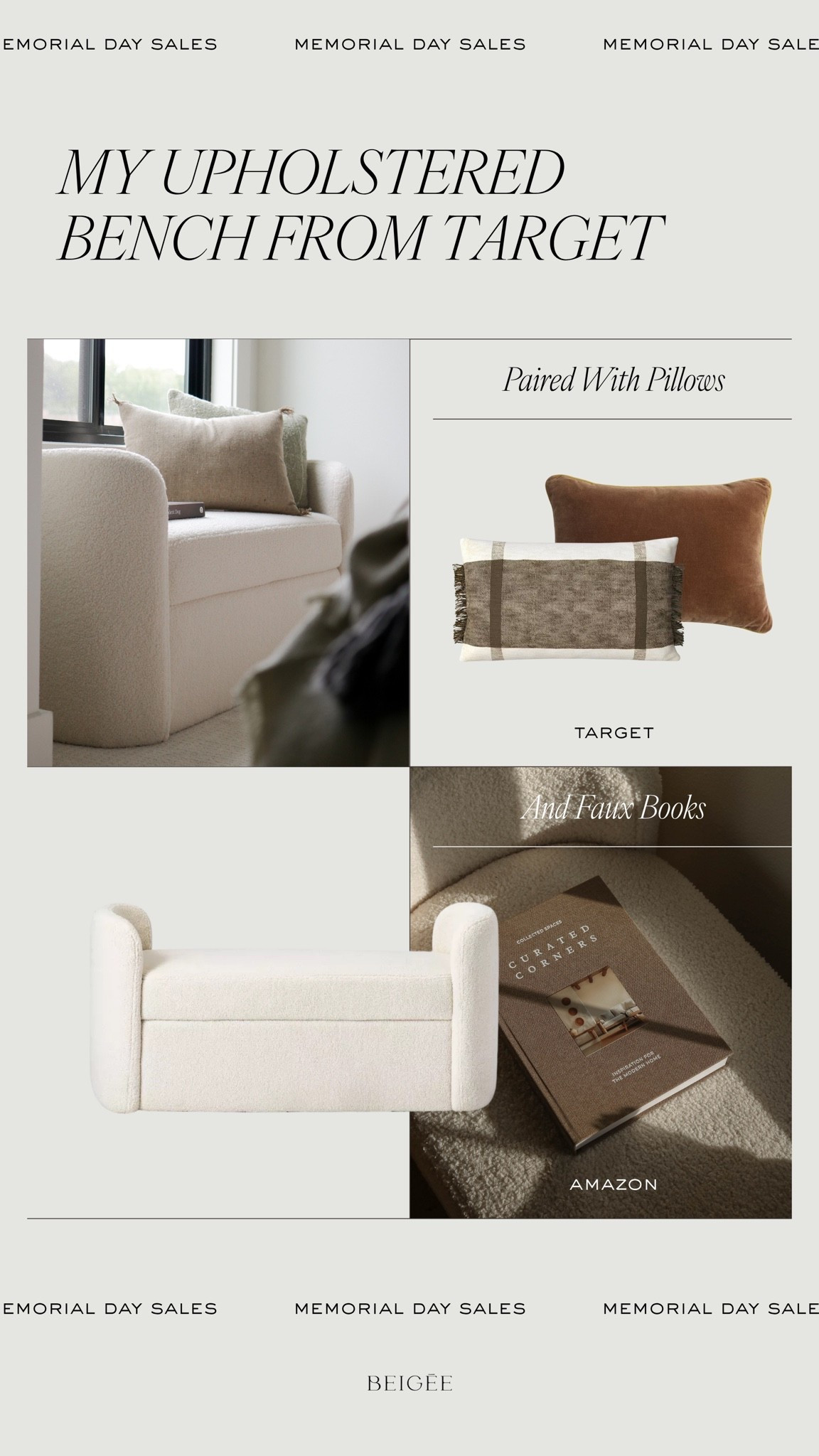 Upholstered bench from target Memorial Day sale.