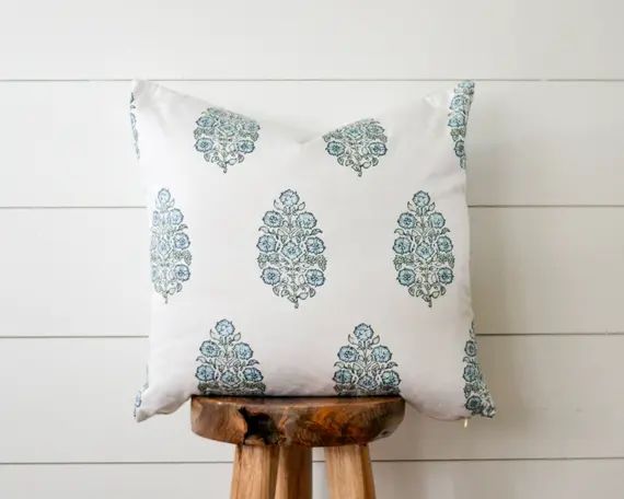Floral Woodblock Pillow, Indian Woodblock Decorative Pillow, Floral Medallion Pillow Cover | Etsy (US)