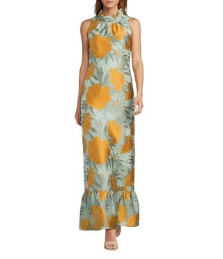 Abbey Glass Camille Floral Print Ruffle Mock Neck Sleeveless Gown | Dillard's | Dillard's