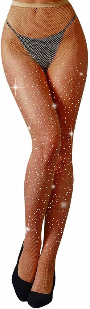 MengPa Women's Fishnets Sparkly Tights High Waist Rhinestone Stockings Sexy Party Pantyhose | Amazon (US)