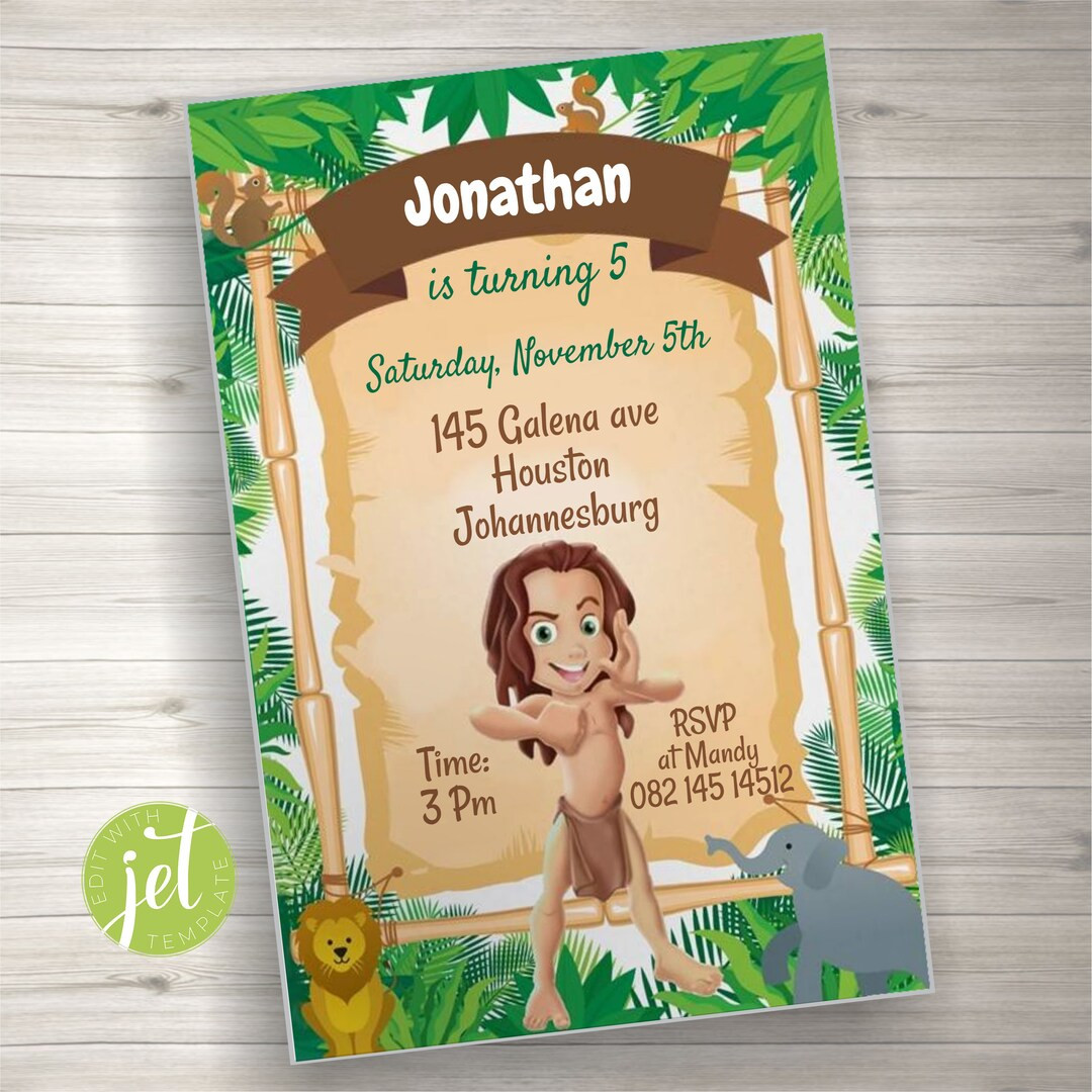 Editable Tarzan Invitation,tarzan Invite,tarzan Party Invite, Tarzan Party Printable,instant Down... | Etsy (US)