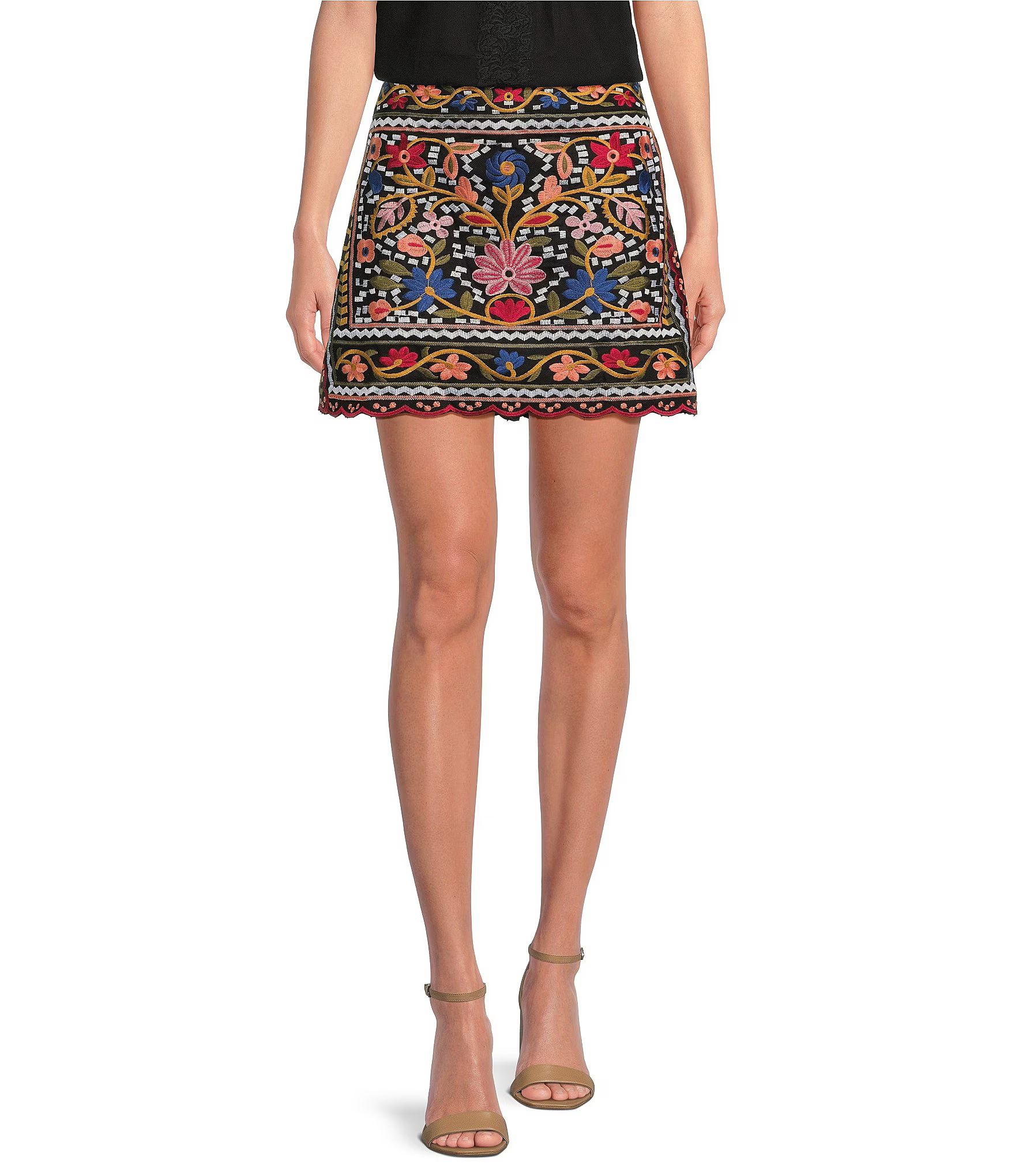 Floral Print Embroidered Mini Pencil Skirt | Dillard's