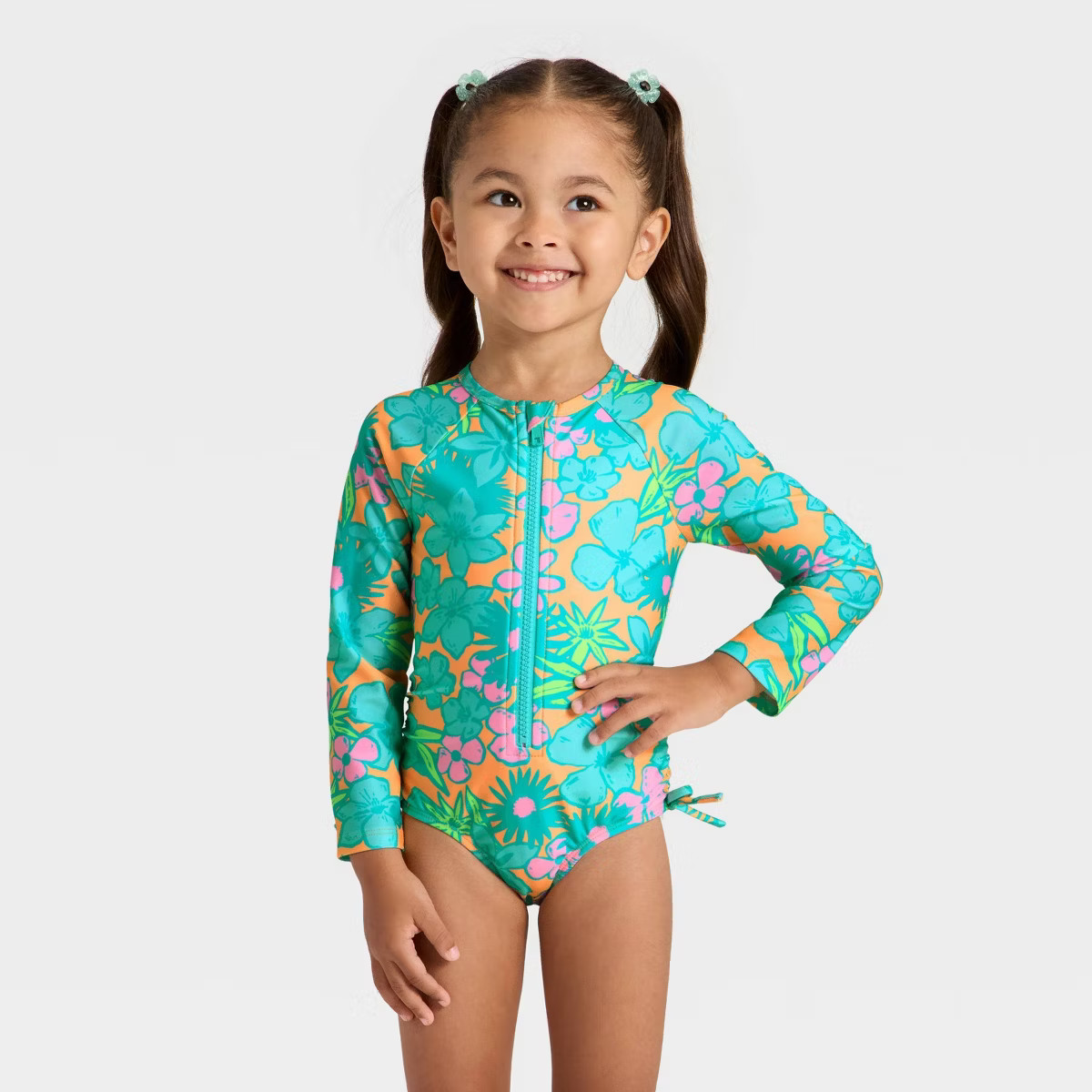 Toddler Girls' Long Sleeve One Piece Hibiscus Floral Rash Guard Swimsuit - Cat & Jack™ | Target
