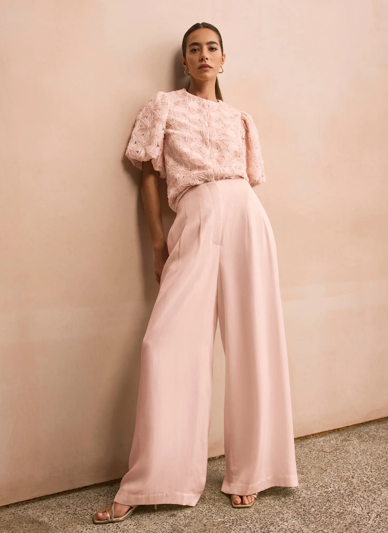 Pink Pleat Detail Wide Leg Trousers | Mint Velvet