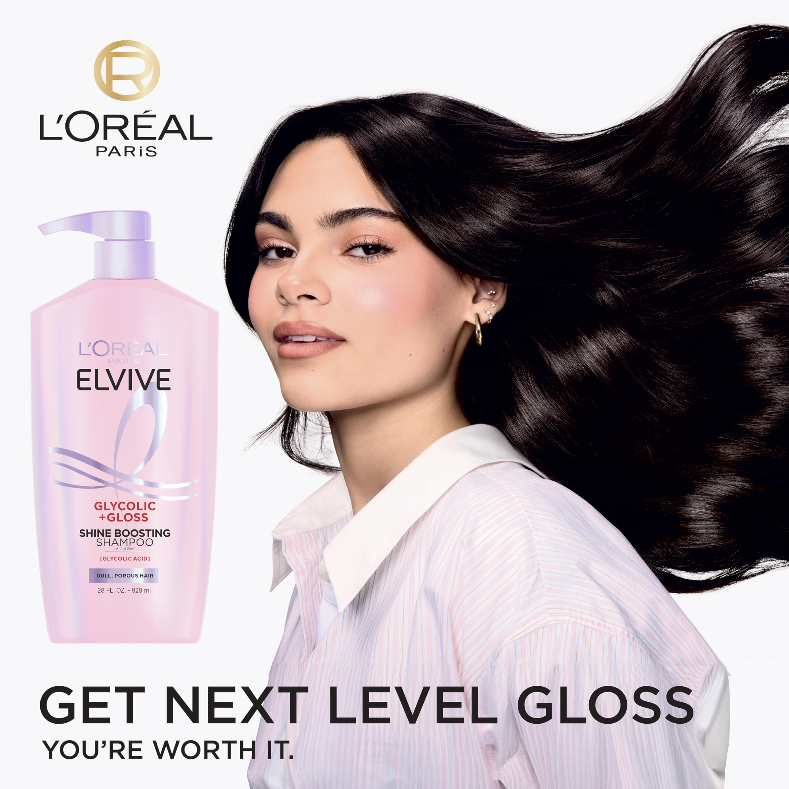 L'Oreal Paris Elvive Glycolic + Gloss Shine Boosting Shampoo and Conditioner Set, Cleanses and Sm... | Amazon (US)