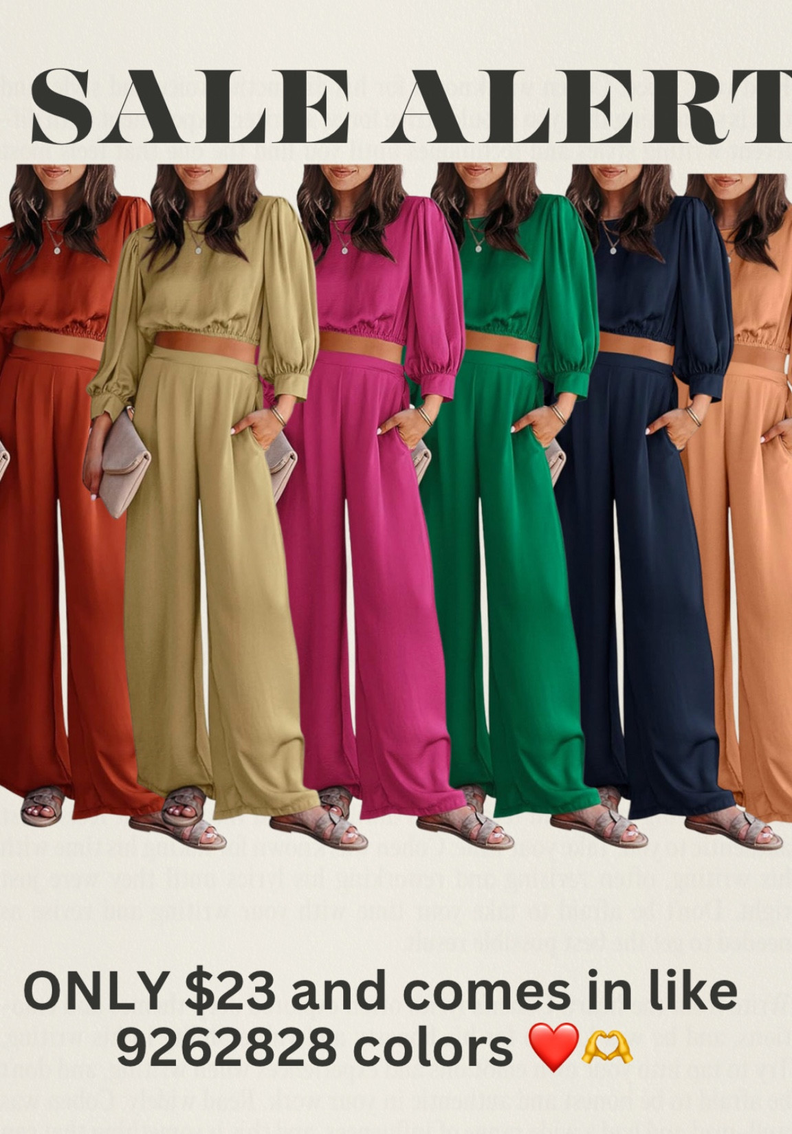 PRETTYGARDEN Women's 2 Piece Satin Outfits Casual Puff Sleeve Crop Tops and Long Palazzo Pants
