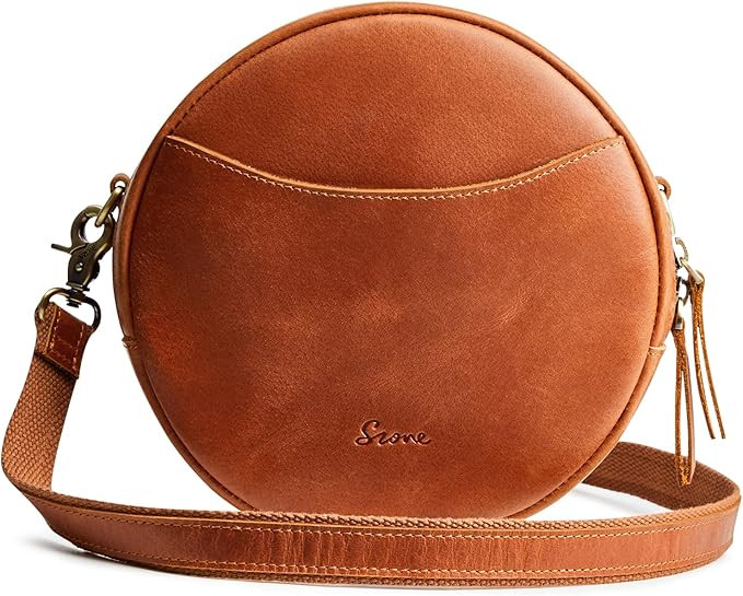 S-ZONE Leather Crossbody Bags for Women Trendy Circle Cross Body Shoulder Bag Designer Round Purs... | Amazon (US)
