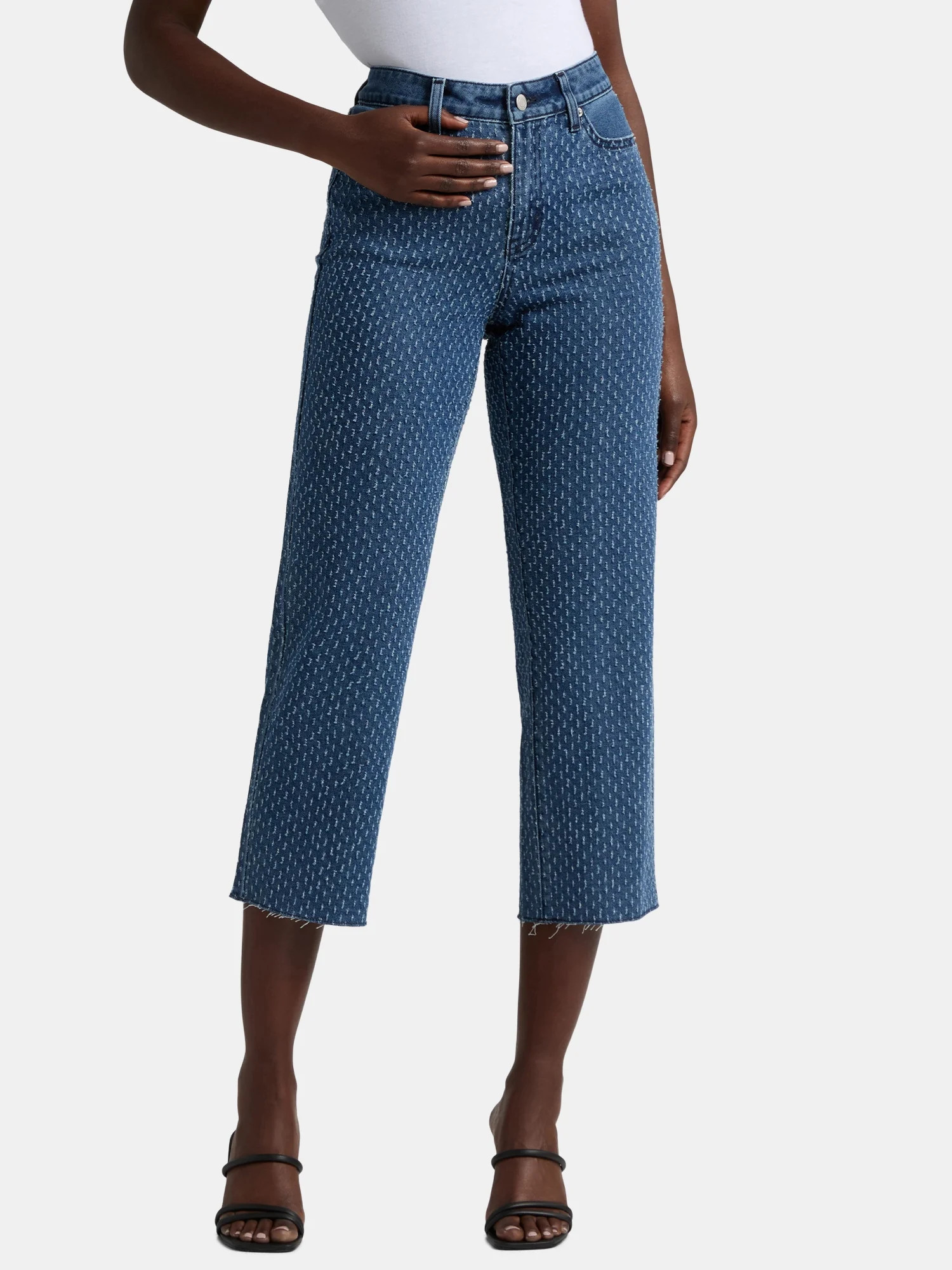 Time and Tru Women's and Women's Plus High-Rise Straight Crop Tweed Jeans, 26" Inseam, Sizes 2-26... | Walmart (US)