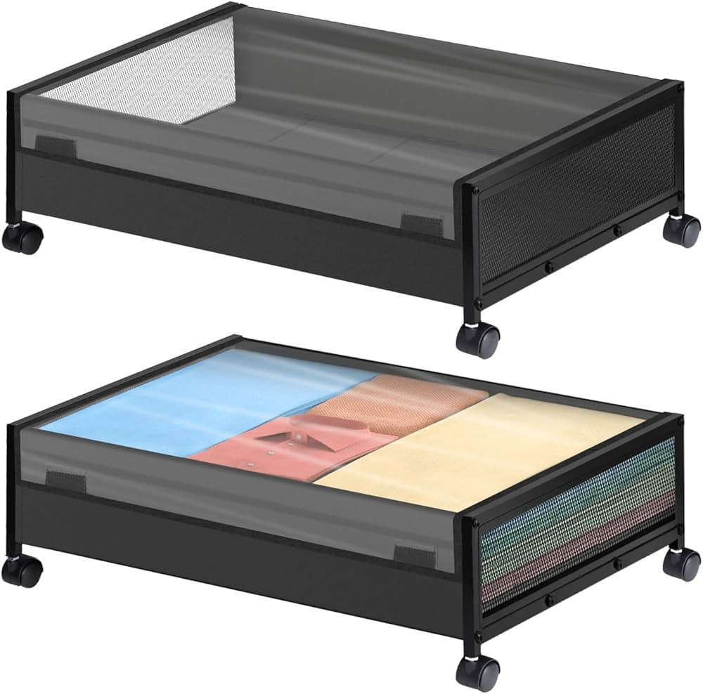 Under Bed Storage with Wheels, 2 Pack Containers, Large Rolling Lid, Bedroom Organizer for Clothe... | Amazon (US)