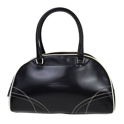 Authentic PRADA Logo Bowling Tote Hand Bag Leather Black Silver Italy 69BT585 | eBay US