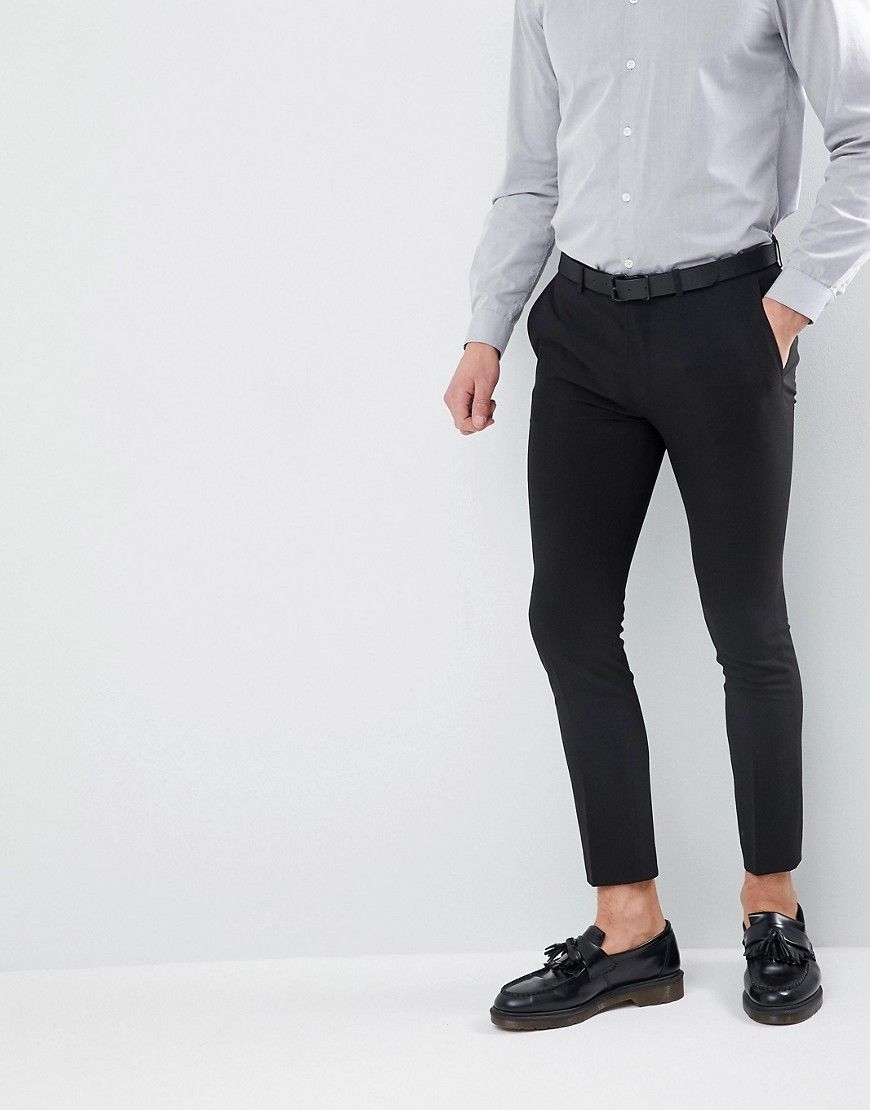 ASOS Extreme Super Skinny Cropped Smart Trousers in Black - Black | ASOS UK