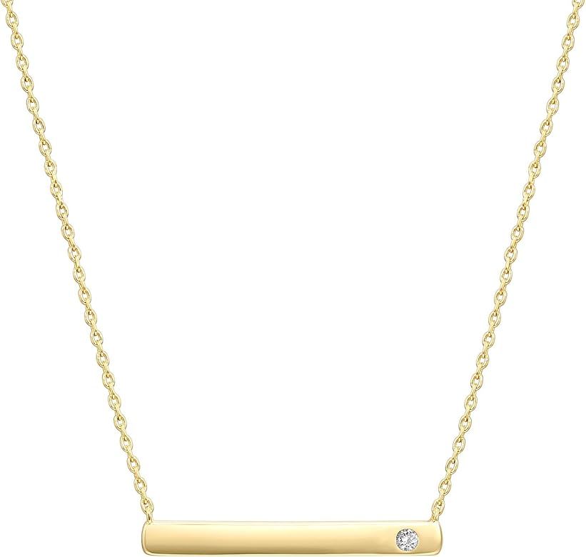 PAVOI 14K Gold Plated Swarovski Crystal Birthstone Bar Necklace | Dainty Necklace | Gold Necklace... | Amazon (US)