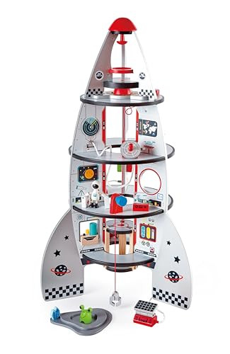 Hape Four-Stage 20 Piece Durable Wooden Rocket and Spaceship Toy for Children, L: 18.8, W: 18.8, H: 29.1 inch | Amazon (US)
