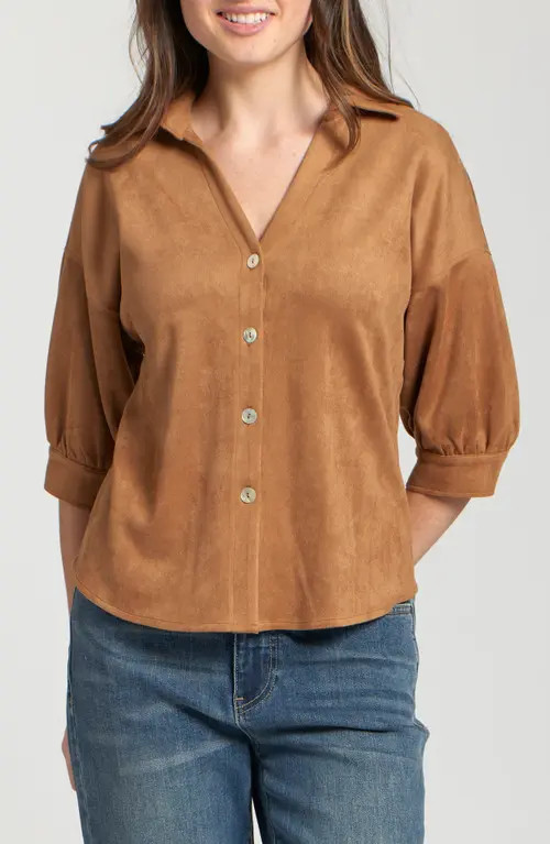 APNY Faux Suede Button-Up Shirt in Caramel at Nordstrom, Size Medium | Nordstrom