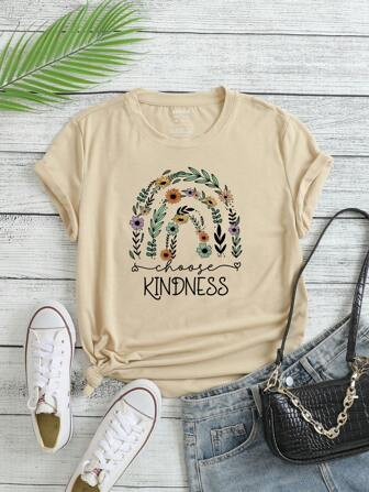 SHEIN Essnce Plants And Letter Graphic Tee | SHEIN
