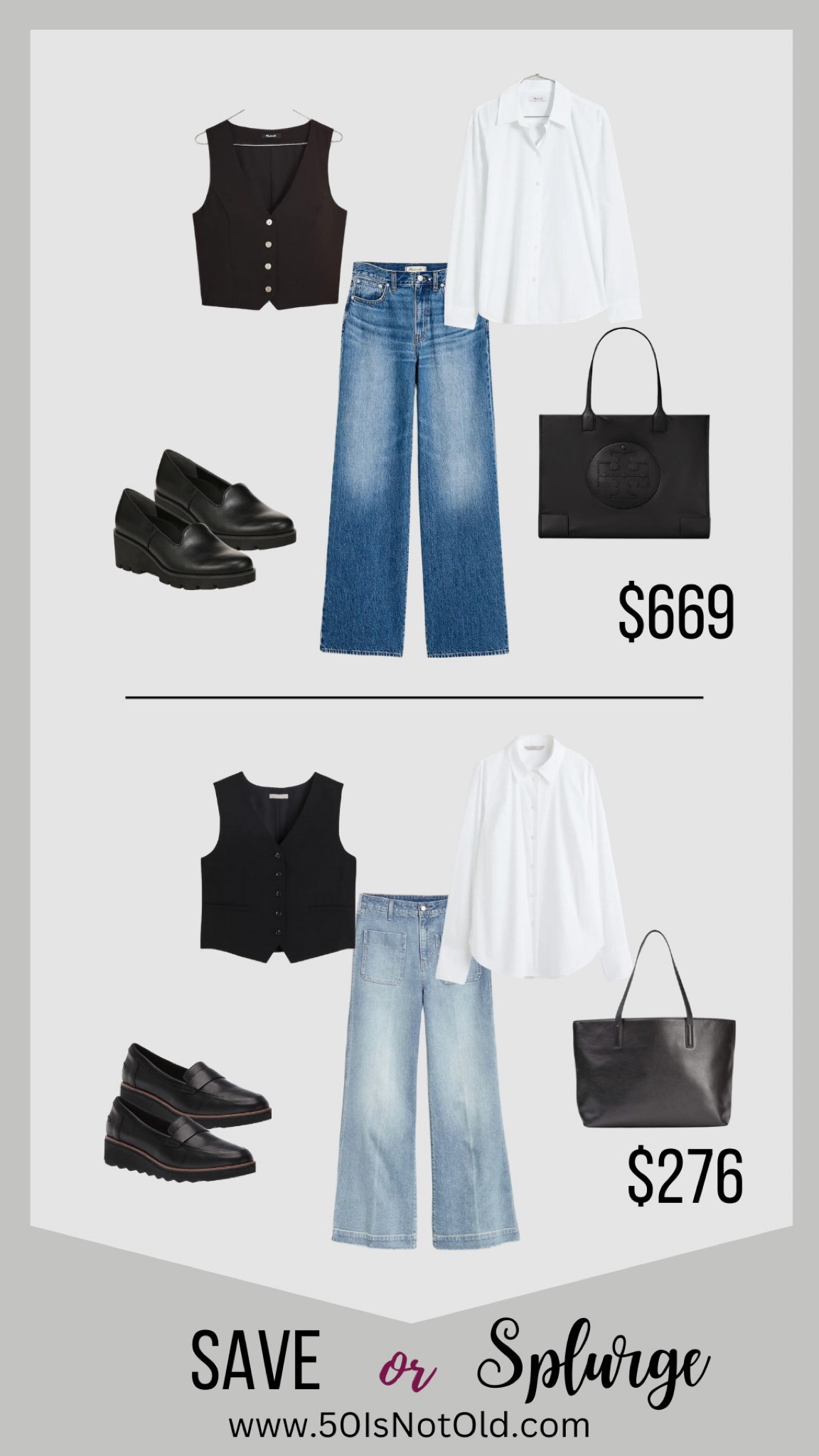 Save or splurge. The look for less. Why pay more  