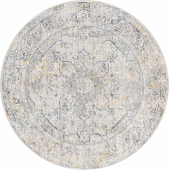 BoutiqueRugs Anmoore Traditional Area Rug - Teal, Medium Gray, Mustard - 5'3" Round | Amazon (US)