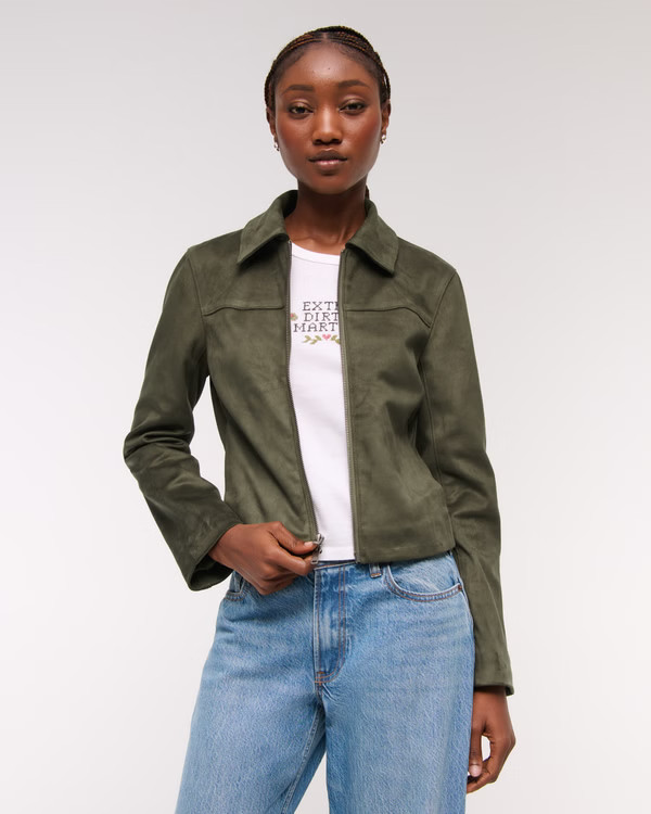 Women's Slim Zip Vegan Leather Jacket | Women's New Arrivals | Abercrombie.com | Abercrombie & Fitch (US)