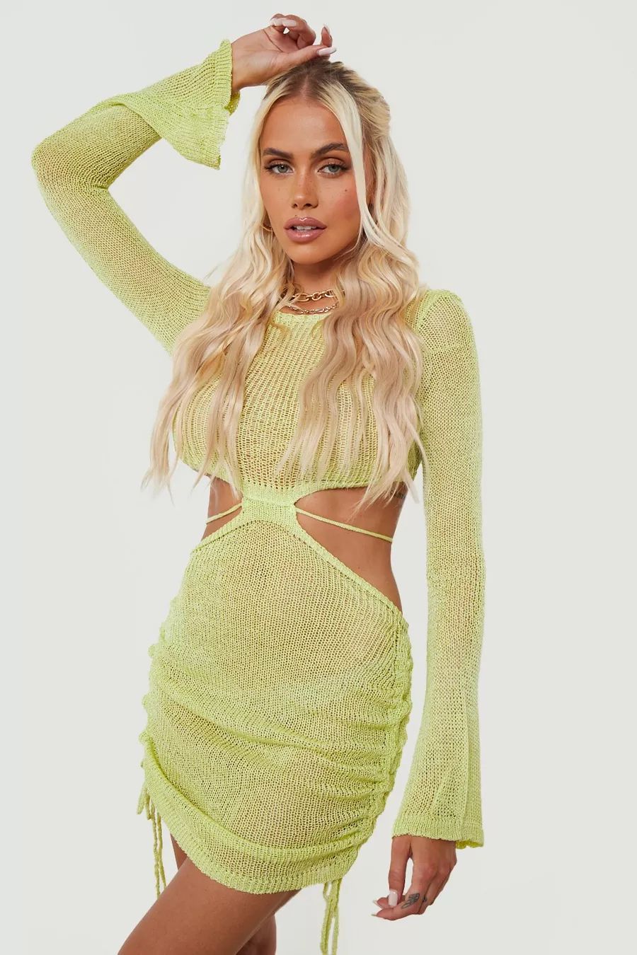 Cut Out Ruched Detail Knitted Beach Dress | Boohoo.com (UK & IE)