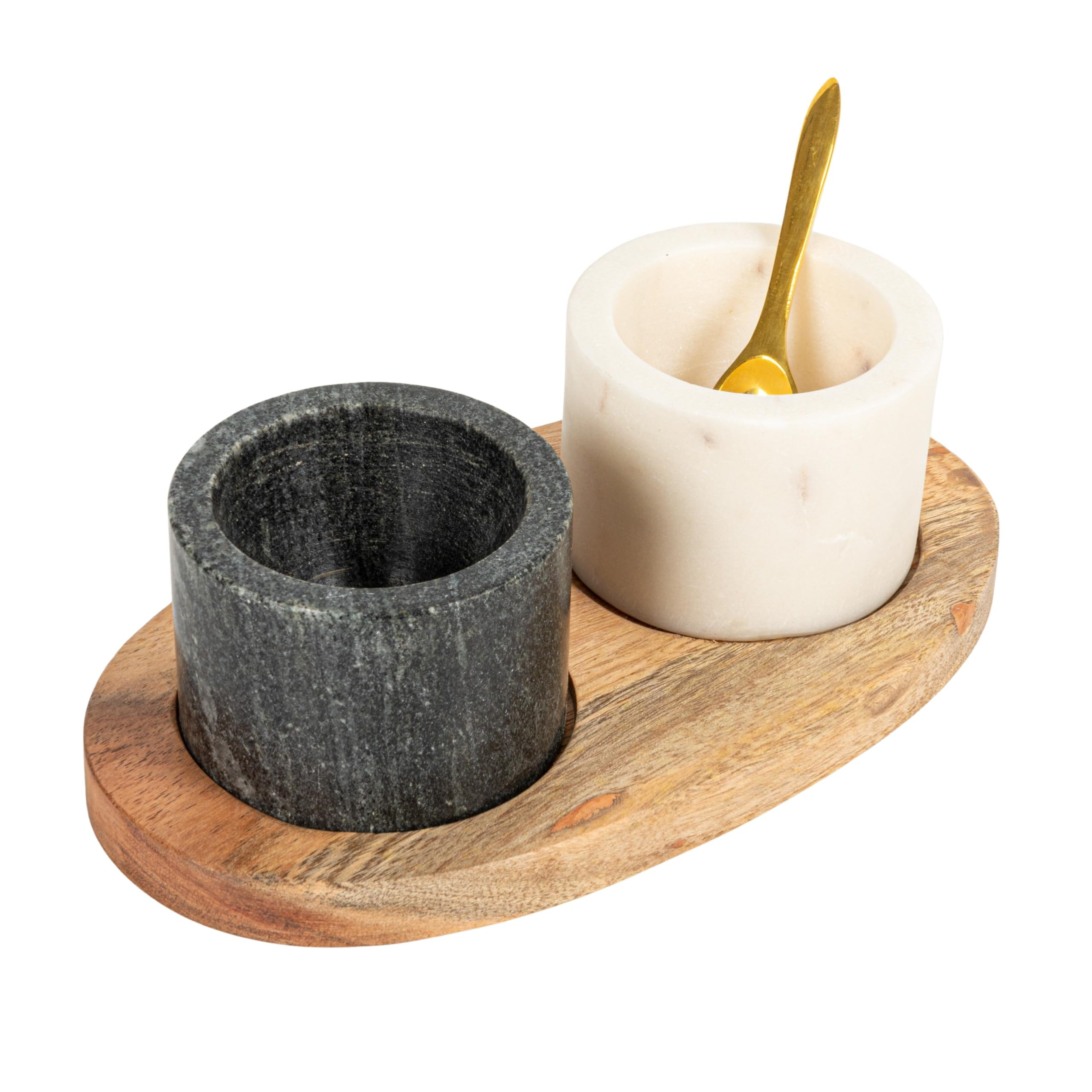 Creative Co-Op 2 Marble Bowls on Mango Wood Base with Salt Spoon | Amazon (US)