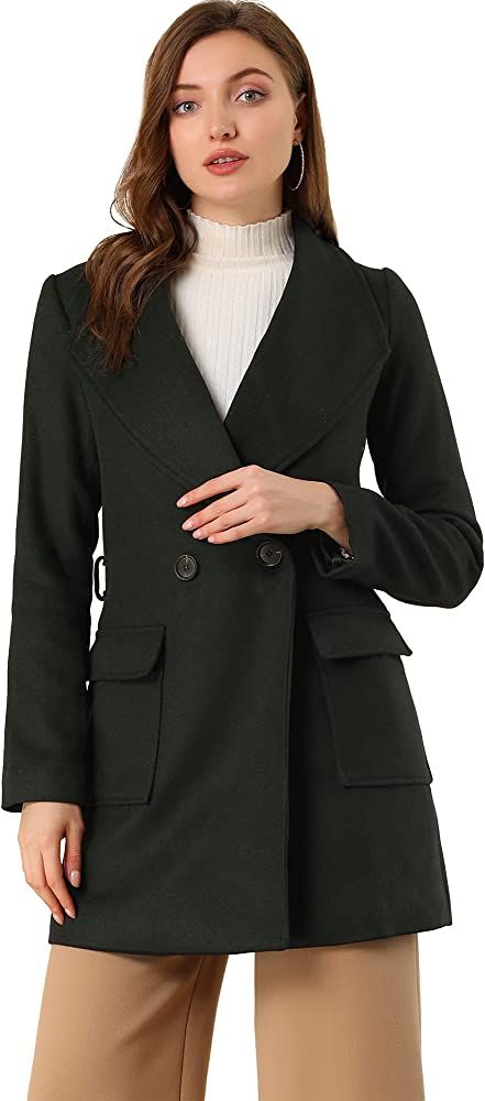Allegra K Women's Shawl Collar Lapel Winter Belted Coat with Pockets | Amazon (US)