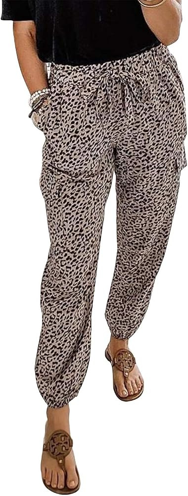 Dokotoo Womens Soft Casual Drawstring Tie Elastic Waist Loose Jogger Pants with Pockets | Amazon (US)