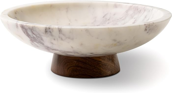 Cork & Mill Marble Decorative Bowl for Home Decor - Handcrafted Natural Stone with Acacia Wood Pe... | Amazon (US)
